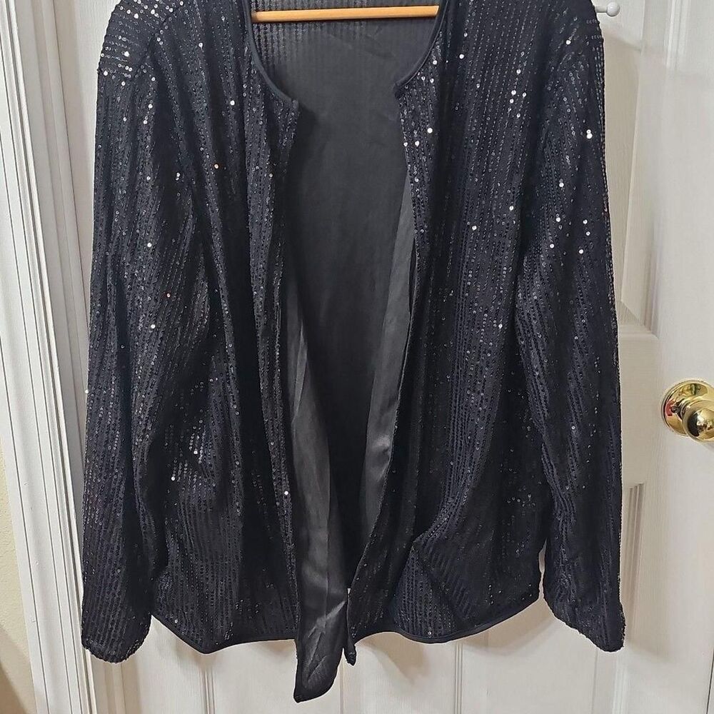 SHEIN Plus Size Women's Black Sequin Open Front Cardigan Jacket 4XL